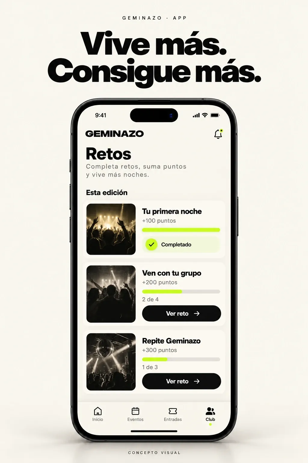 Pantalla de la app: puntos y retos
